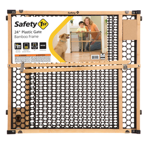 Safety 1st Bamboo Baby Gate for Doorways, No Drill Gate with Door, Dog Gates, Fits 28"-42", 24" High, Bamboo and Black