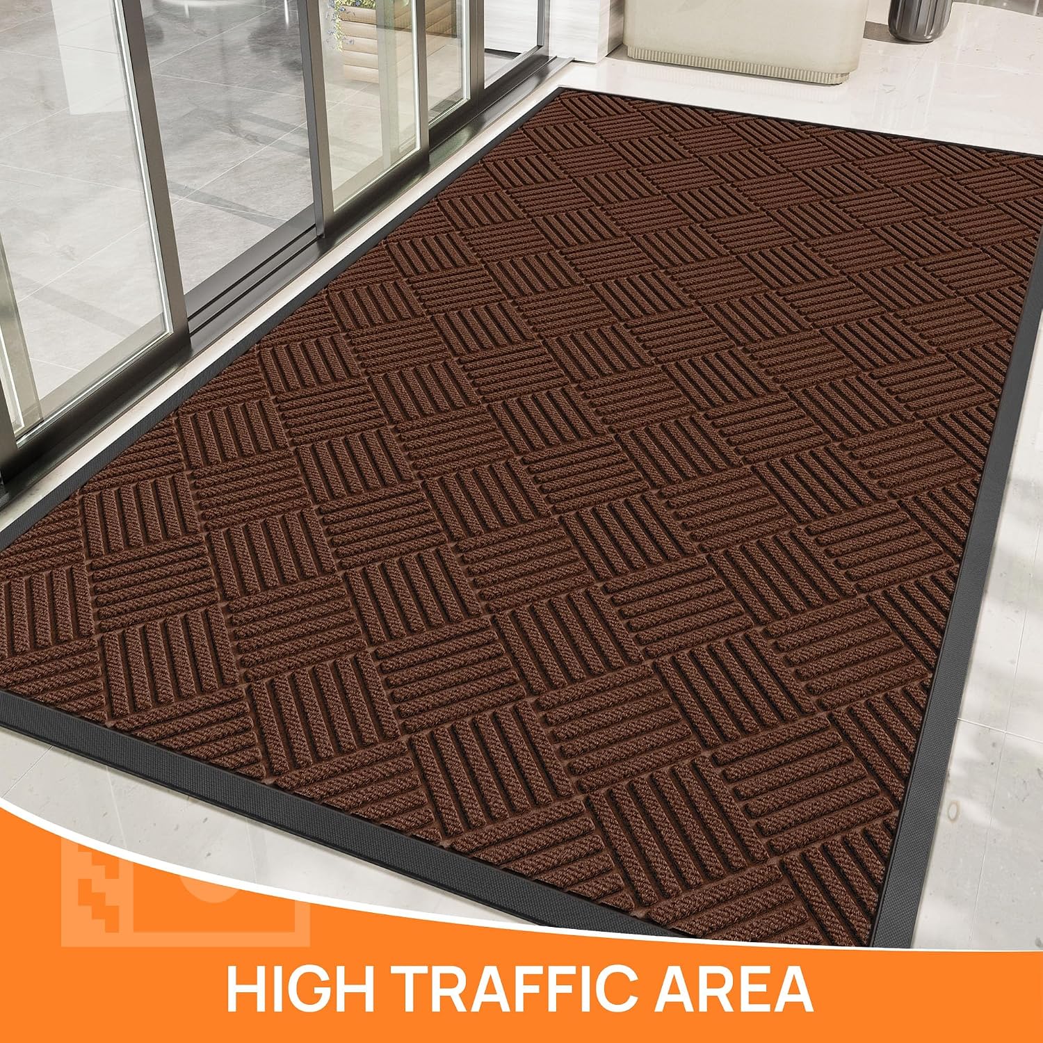 Indoor Outdoor Door Mat, 6' x 4' Doormat for Entryway, Brown