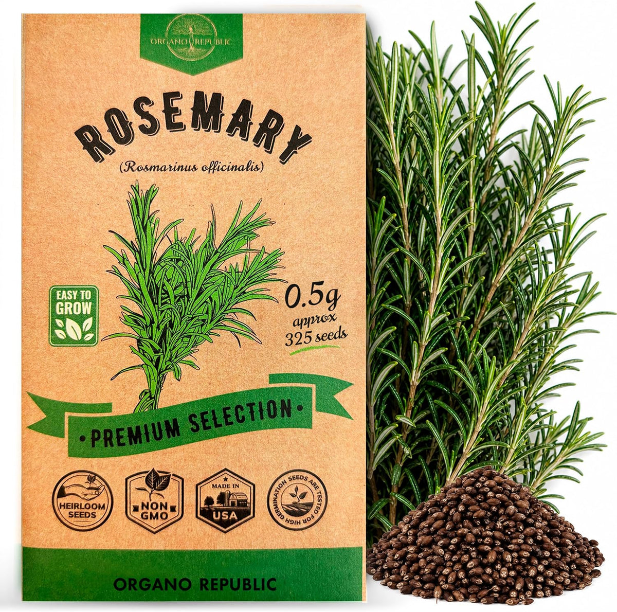Rosemary Seeds Pack 0.5 G - Over 325 Non-GMO Heirloom Seeds for Planting Herbs in Individual Packet, Home Garden Indoor & Outdoor Gardening