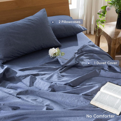 MooMee Duvet Cover Set 100% Washed Cotton Linen Like King