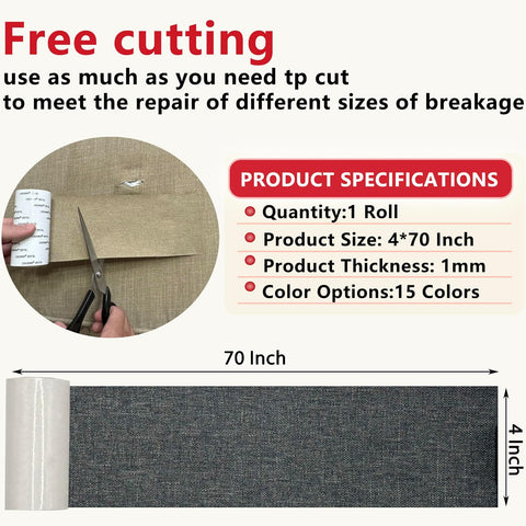 Gheeidau Linen Repair Tape 4x70 Inch Self-Adhesive Couch Patch Repair Fabric Patch for Furniture,Sofas,Cushion,Chairs,Bags,Linen Goods(Dark Grey)