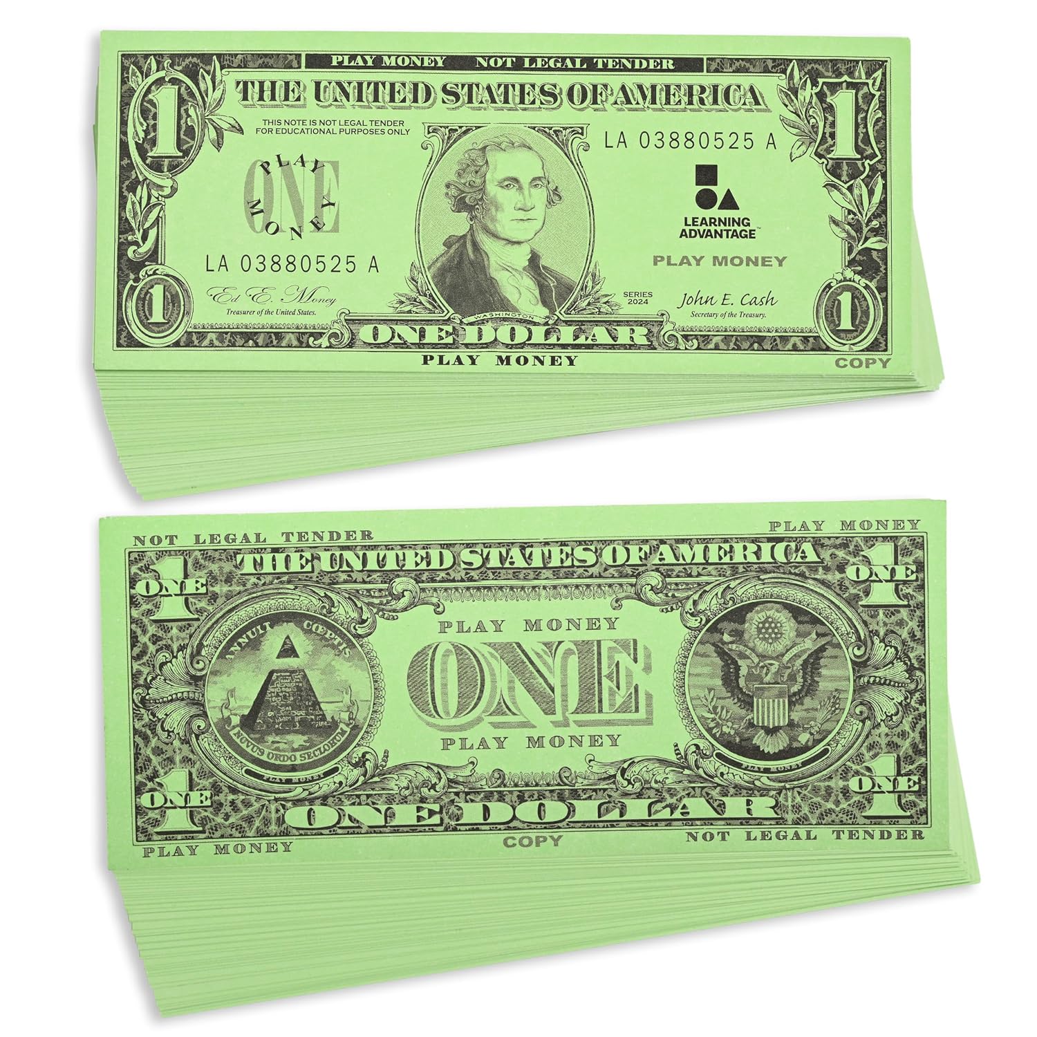 LEARNING ADVANTAGE One Dollar Play Bills, Set of 100, Sized Like Real Cash