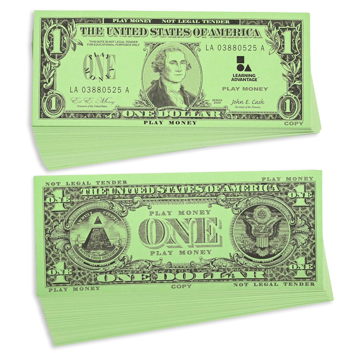 LEARNING ADVANTAGE One Dollar Play Bills, Set of 100, Sized Like Real Cash