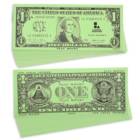 LEARNING ADVANTAGE One Dollar Play Bills, Set of 100, Sized Like Real Cash