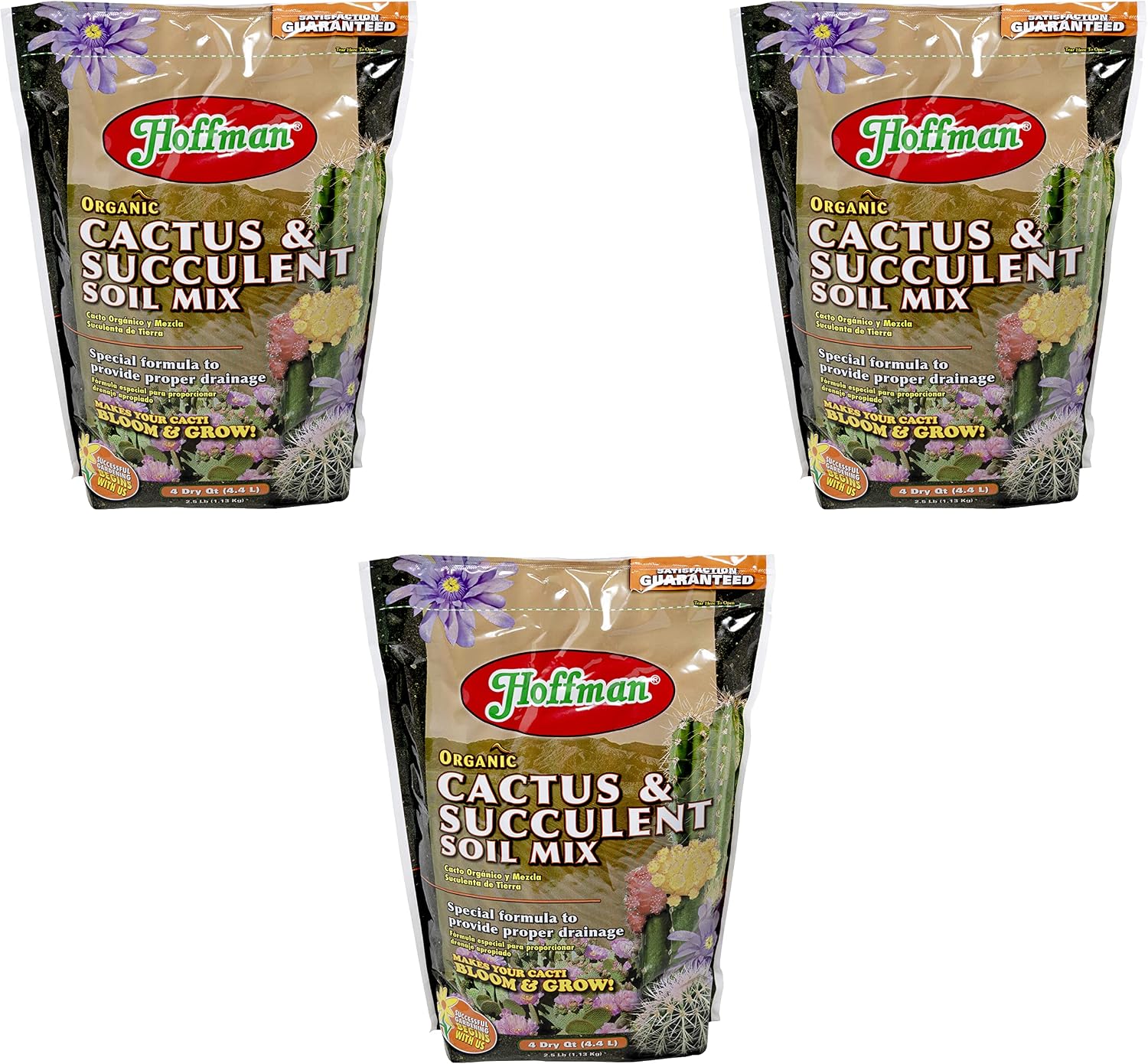 Hoffman Organic Cactus and Succulent Soil Mix to Provide Proper Drainage and Improve Growth in Cacti, 4qts, 3 Pack