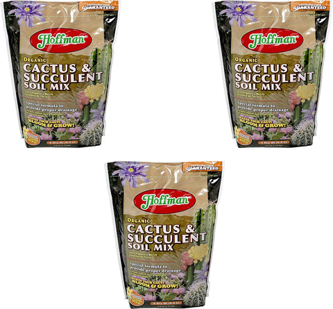 Hoffman Organic Cactus and Succulent Soil Mix to Provide Proper Drainage and Improve Growth in Cacti, 4qts, 3 Pack