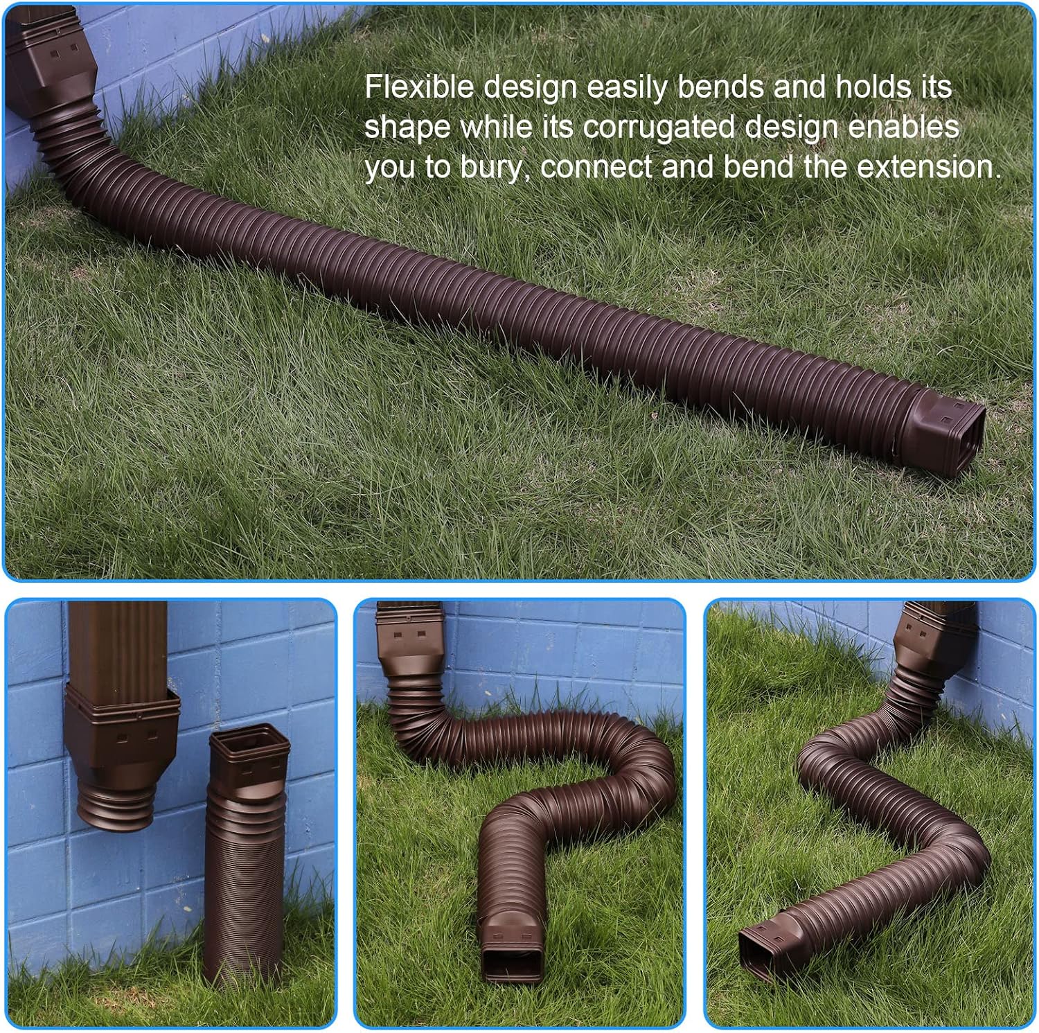 plusgutter 16.5ft Long Gutter Downspout Extensions Flexible, 4" Diameter Drain Downspout Extender, Down Spout Drain Extender for Rainwater Drainage, Extendable from 3.4ft to 16.5ft(1Pack Brown)