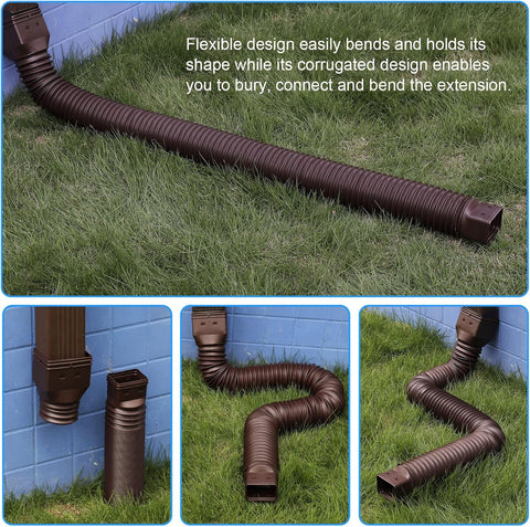 plusgutter 16.5ft Long Gutter Downspout Extensions Flexible, 4" Diameter Drain Downspout Extender, Down Spout Drain Extender for Rainwater Drainage, Extendable from 3.4ft to 16.5ft(1Pack Brown)