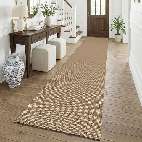 KOZYFLY Boho 2.5'x12' Runners Rugs for Hallway, Long Washable Runner Rug, Woven Non Slip Kitchen Runner, Braided Entryway Rug, Floor Carpet for Entry, Aisle, Hall, Orange Beige/Tan/Brown