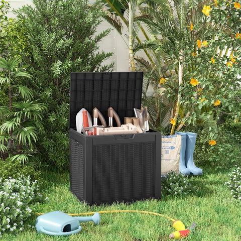PatioZen 30 Gallon Resin Deck Box, Lockable Patio Outdoor Storage Box for Furniture, Garden Tools and Tools Storage, Waterproof Outside Storage Boxes - Black