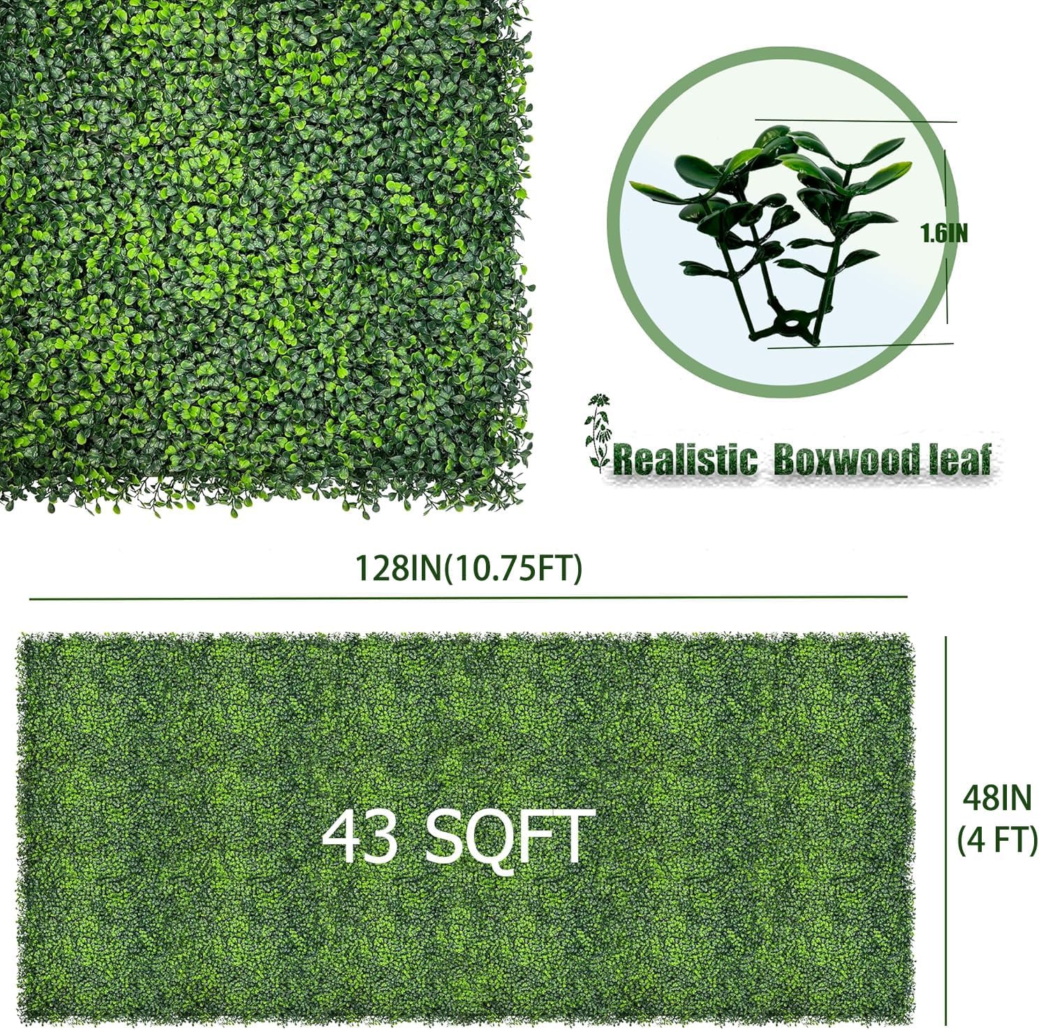 128"x 48" (43 SQFT), Artificial Green Ivy Privacy Fence Screen