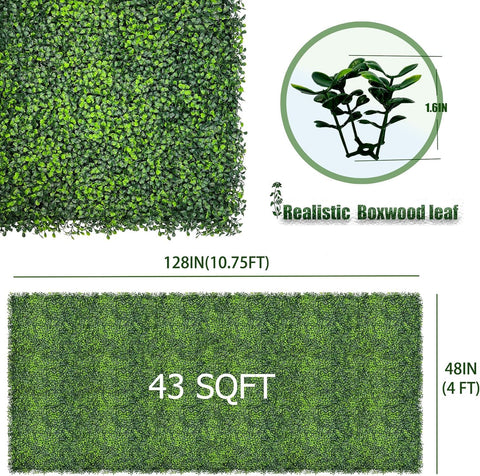 128"x 48" (43 SQFT), Artificial Green Ivy Privacy Fence Screen
