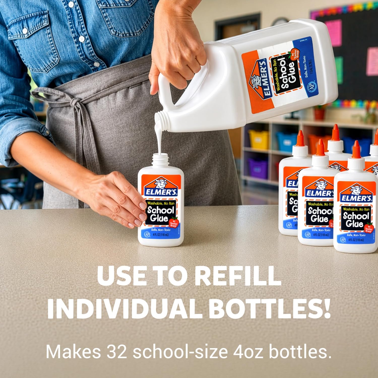 Elmer's White Liquid School Glue, 1 Gallon, Safe, Washable, 1 Count, - #1 Teacher Brand, Bulk Arts & Crafts, Projects, Classroom Supplies, Great for Making Slime