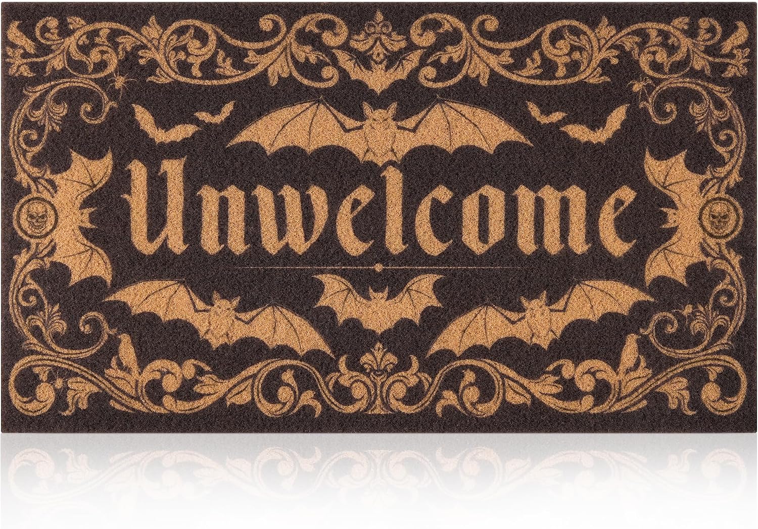 Halloween Door Mat Dark Gothic Bat Design Unwelcome Entrance Rug for Porch