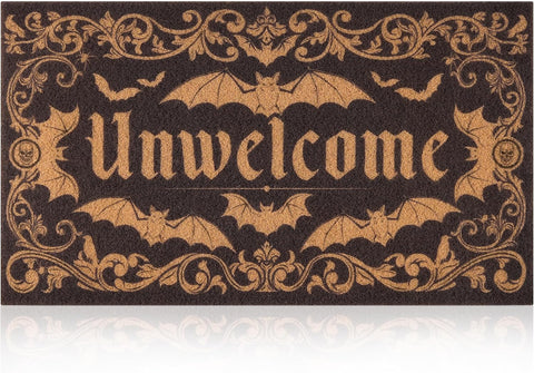 Halloween Door Mat Dark Gothic Bat Design Unwelcome Entrance Rug for Porch