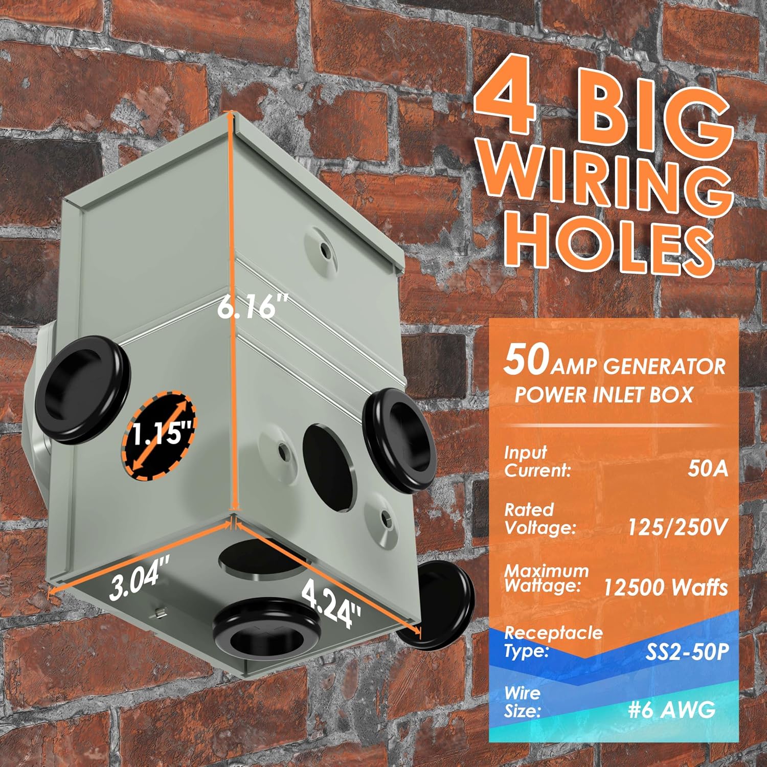 50 Amp 100FT Generator Cord and Power Inlet Box Combo Kit