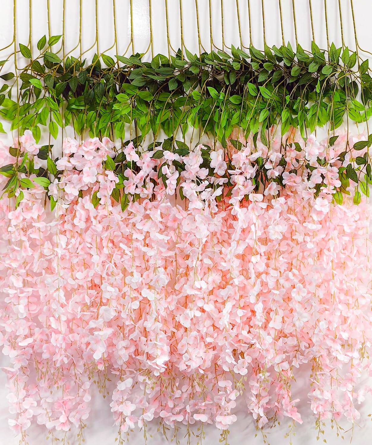 108pcs Artificial Wisteria Flowers 3.6 Feet/Piece Pink Dense Artificial Fake Wisteria Vine Ratta Hanging Garland Silk Flowers String Home Party Wedding Decor（Pink-Dense）