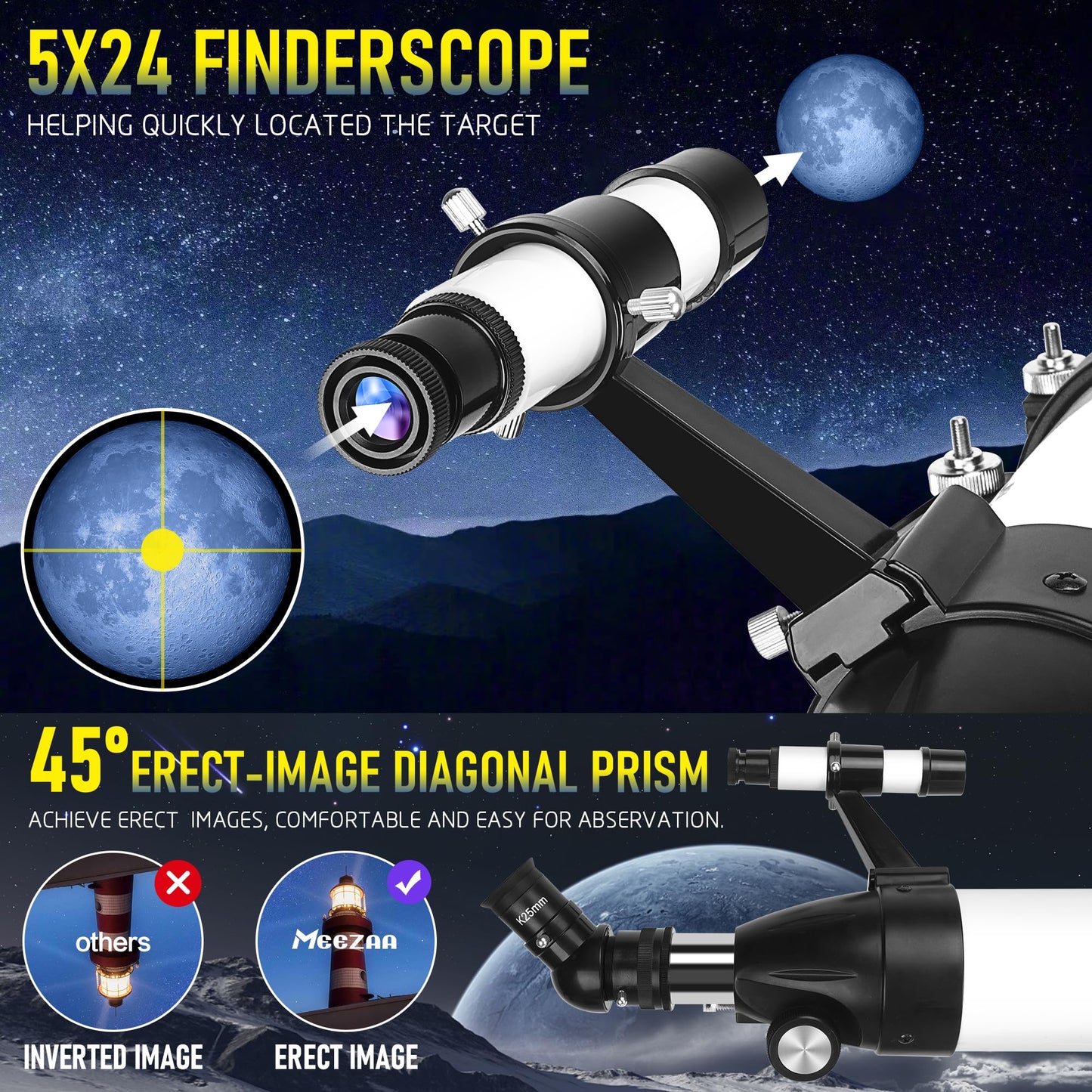 MEEZAA Telescope, Astronomy Telescope for Adults High Powered, 90mm Aperture 800mm Professional Refractor Telescopes for Kids & Beginners, Multi-Coated High Transmission with Phone Adapter Carry Bag