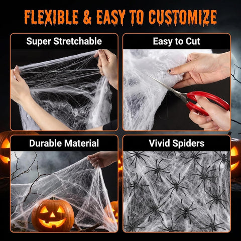 MAQIHAN 700 Sqft Halloween Spider Webs - Outdoor Cobwebs with 40 Spiders