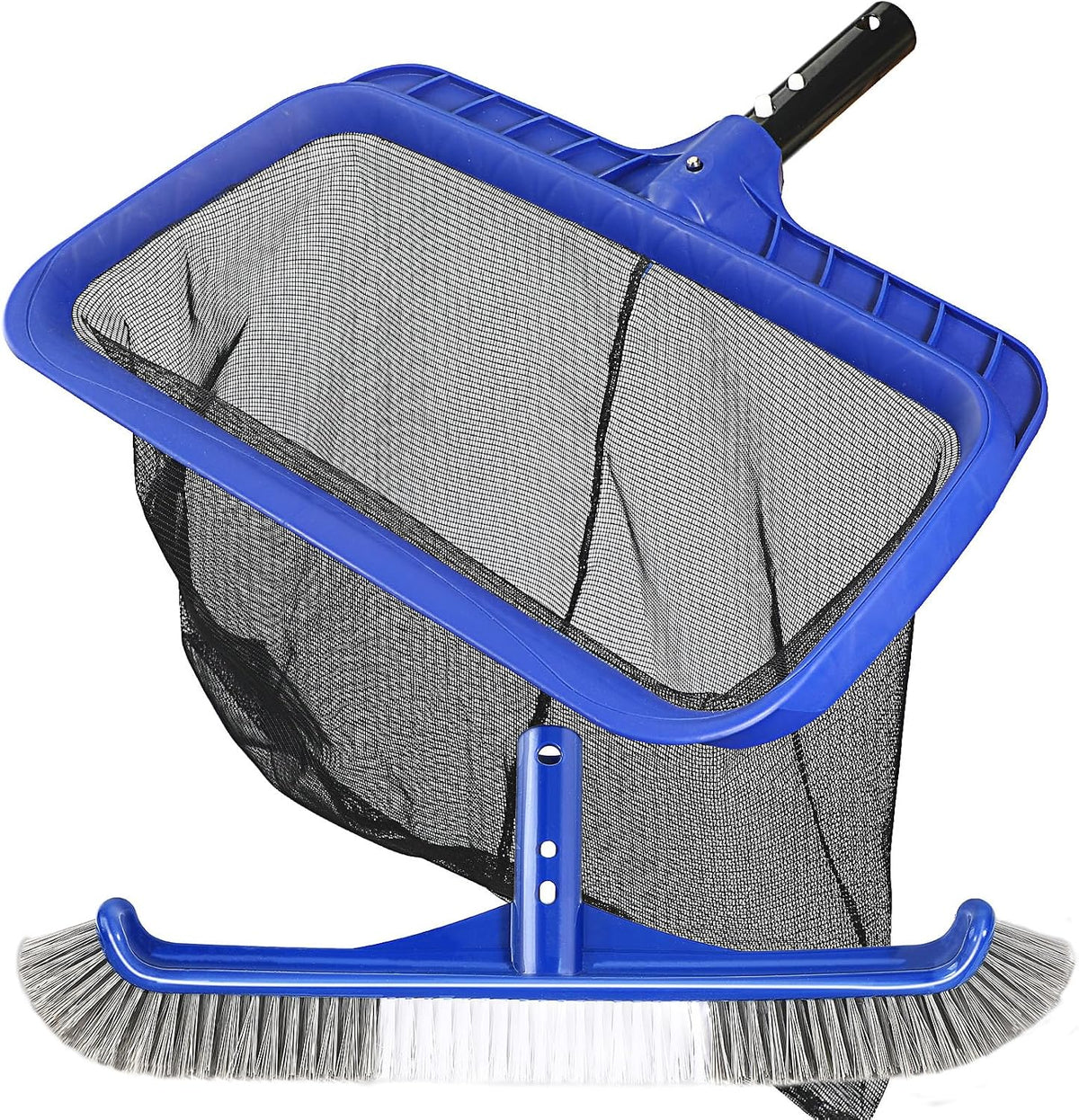Pool Brush Head & Fine Mesh Pool Skimmer Kit，17" Pool Brushes for Cleaning Pool Wall， Reinforced Frame Pool Net Leaf Skimmer Cleaning Tool with Deep Fine Nylon Mesh Net Bag for Fast Cleaning