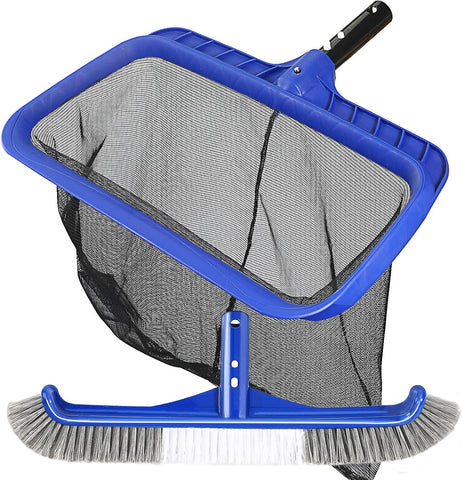 Pool Brush Head & Fine Mesh Pool Skimmer Kit，17" Pool Brushes for Cleaning Pool Wall， Reinforced Frame Pool Net Leaf Skimmer Cleaning Tool with Deep Fine Nylon Mesh Net Bag for Fast Cleaning
