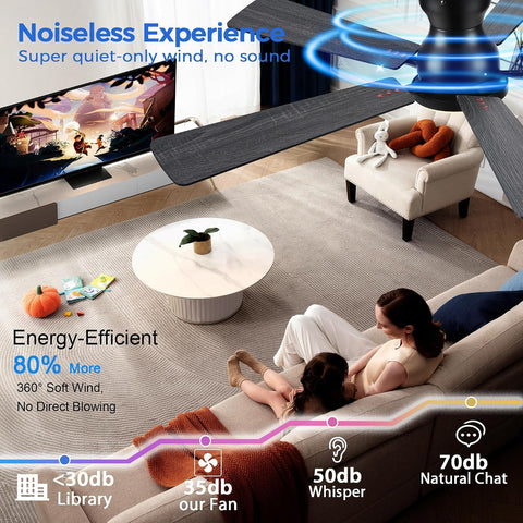 Ayaoty Ceiling Fans with Lights,52 Inch Black Low Profile Ceiling Fan with Light and Remote/APP Control-Flush Mount Dimmable, Quiet DC Motor for Outdoor Patio, Garage,Bedroom