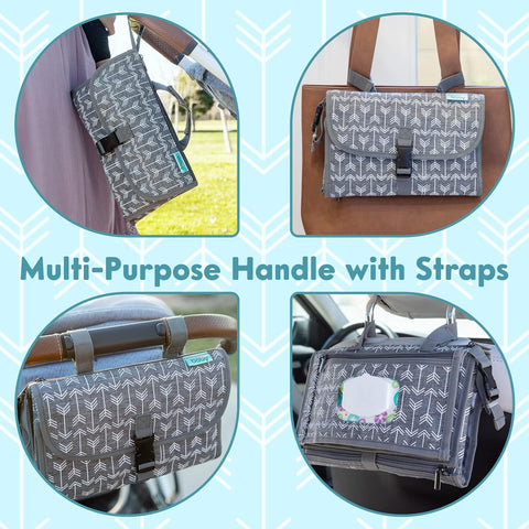 Kopi Baby Portable Diaper Changing Pad, Wipes Pocket, Premium Grey Arrows