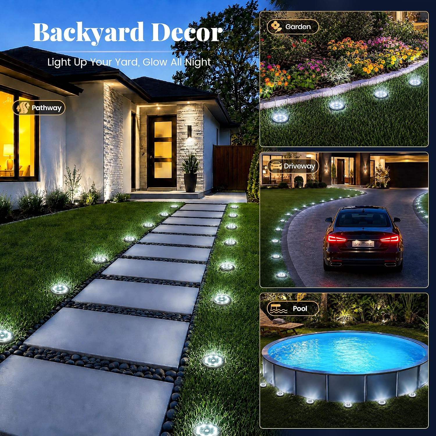 SOLPEX 10 Pack Small Solar Ground Lights, Pathway Lights Cool White