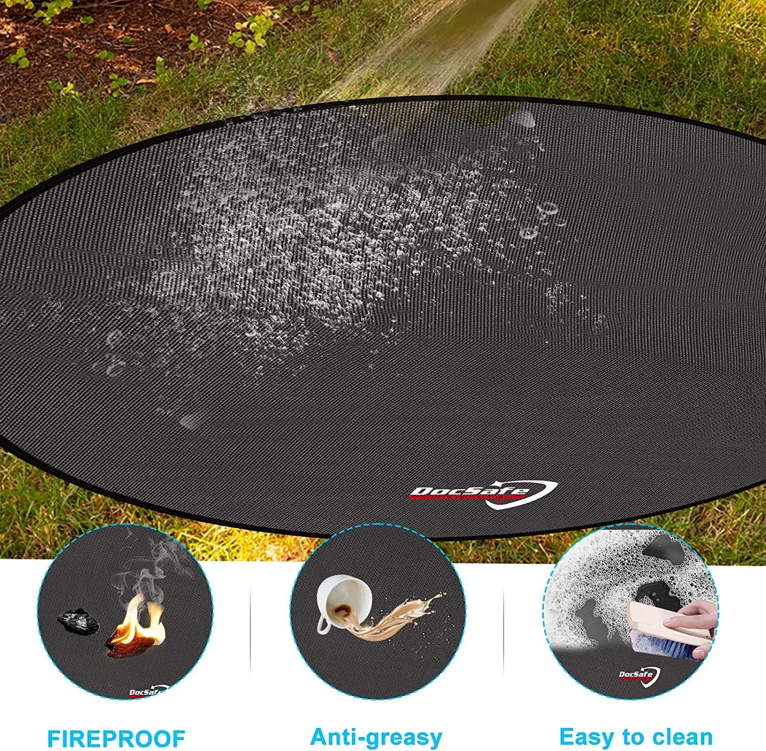 DocSafe 48" Round Fire Pit Mat, 4-Layer Fireproof Under Grill Mat Heat Insulated Indoor Fireplace Pad Protector for Decks,Patios,Grass,Solo Stove Bonfire, Reusable Oil-Proof and Waterproof, Black