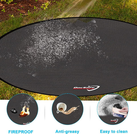 DocSafe 48" Round Fire Pit Mat, 4-Layer Fireproof Under Grill Mat Heat Insulated Indoor Fireplace Pad Protector for Decks,Patios,Grass,Solo Stove Bonfire, Reusable Oil-Proof and Waterproof, Black