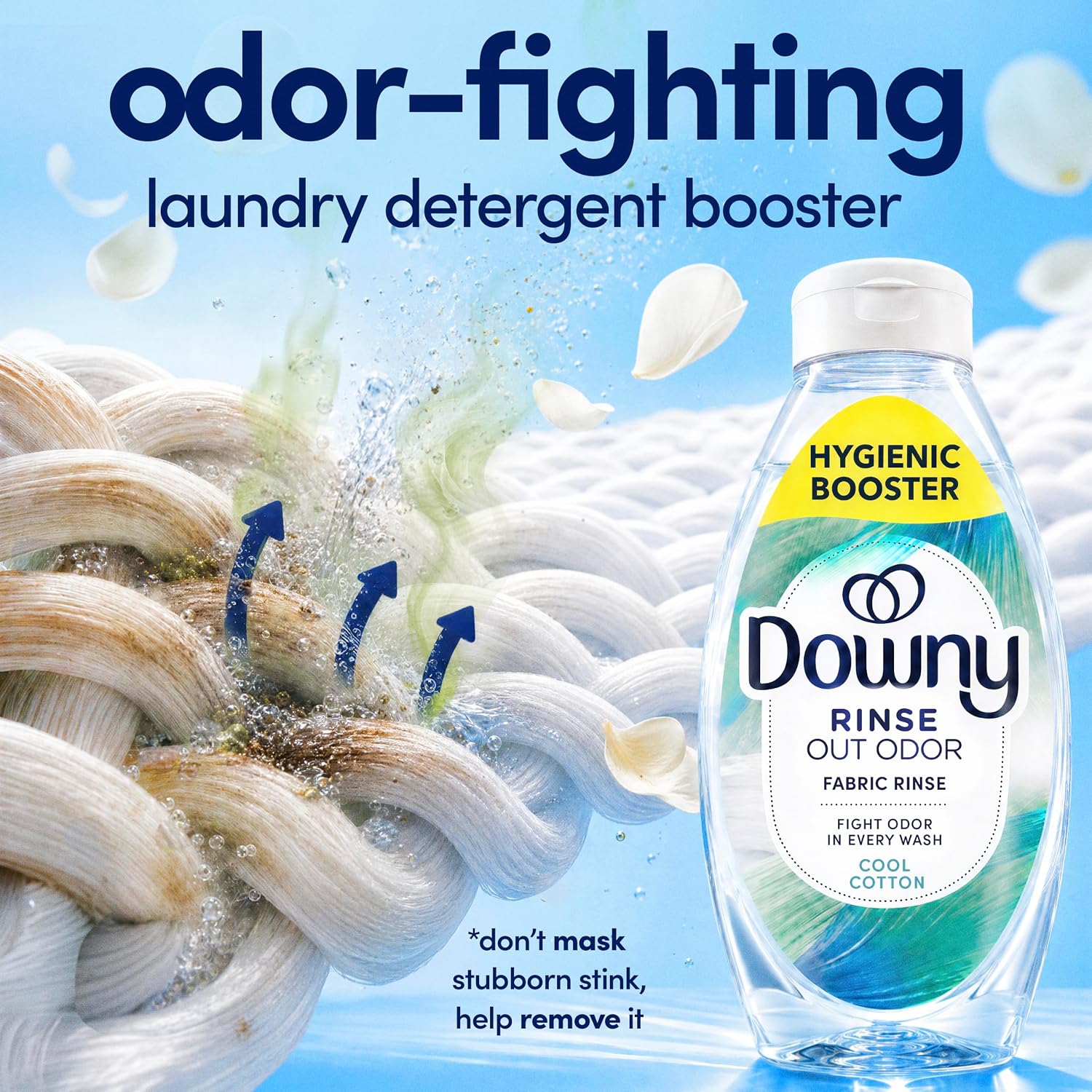 Downy Rinse Laundry Odor Remover, Cool Cotton Scent, 48 fl oz, Fabric Softener And Laundry Odor Removal Rinse, Fights Odors At The Source, HE Compatible