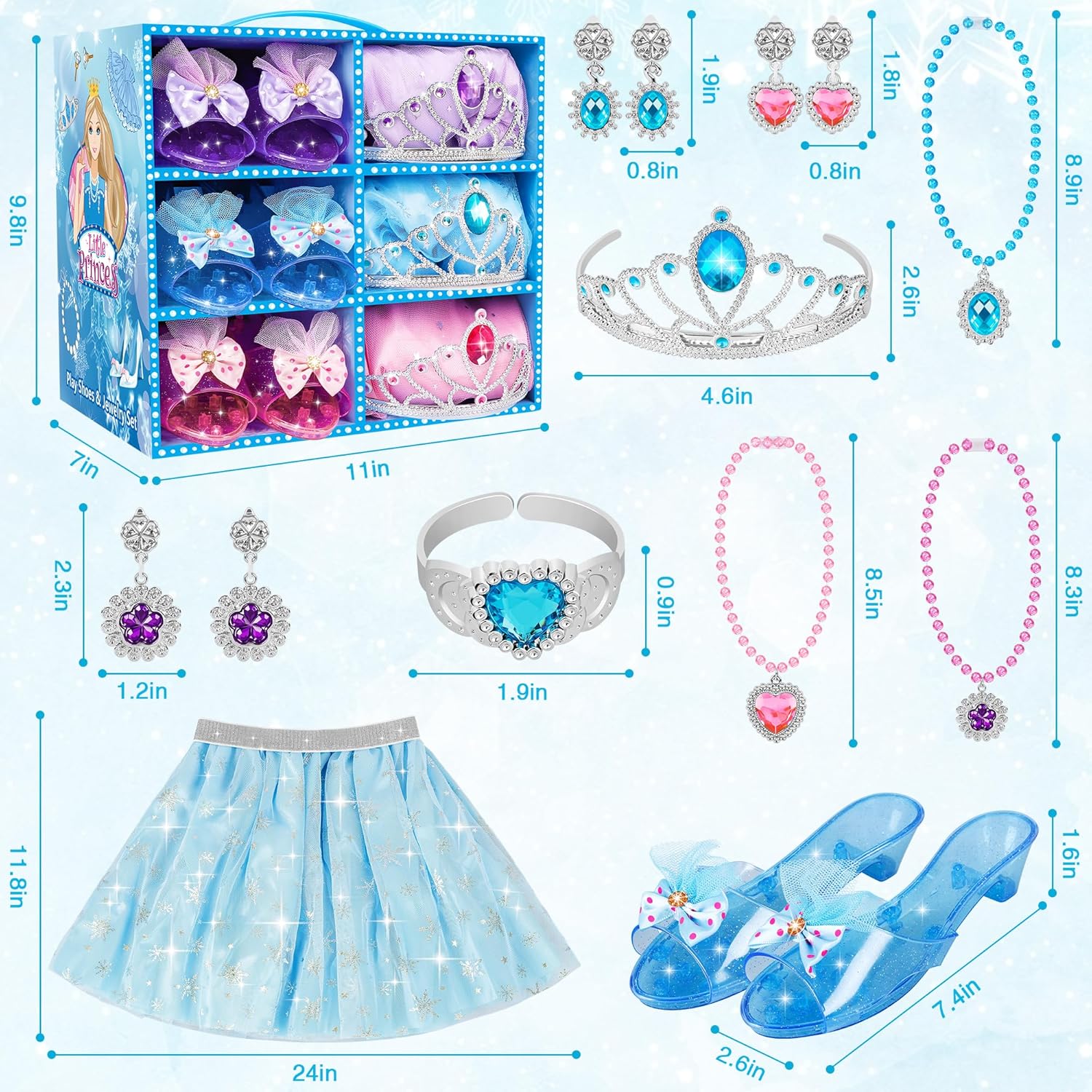 Princess Dress Up & Jewelry Set, Pretend Play Toy, B-day Gift for Girl 3+