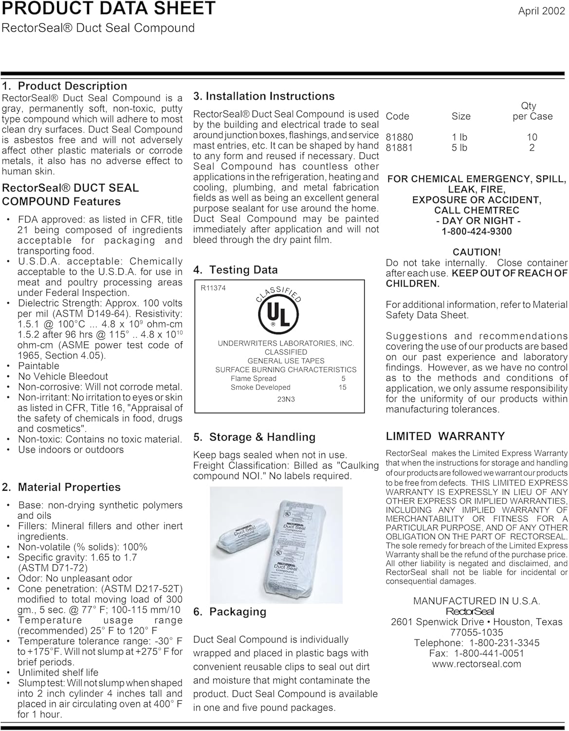 RectorSeal Duct Seal 81880 Compound, Easily Applied to Plumbing & Metal Fabrication, Paintable General Purpose Sealant, 1 lb