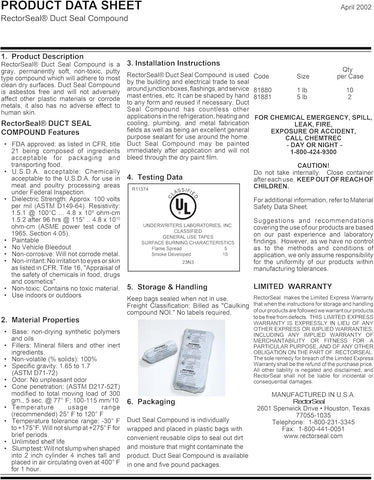 RectorSeal Duct Seal 81880 Compound, Easily Applied to Plumbing & Metal Fabrication, Paintable General Purpose Sealant, 1 lb