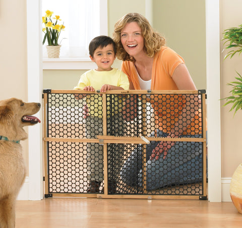 Safety 1st Bamboo Baby Gate for Doorways, No Drill Gate with Door, Dog Gates, Fits 28"-42", 24" High, Bamboo and Black