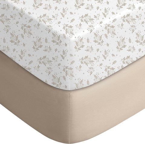Yoofoss 2-Pack Baby Crib Sheets for Boys Girls 52x28 (Brown+Leaf)