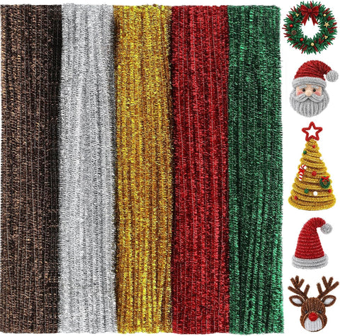 Christmas Pipe Cleaners, 500PCS Glitter Pipe Cleaner Crafts, Chenille Stems