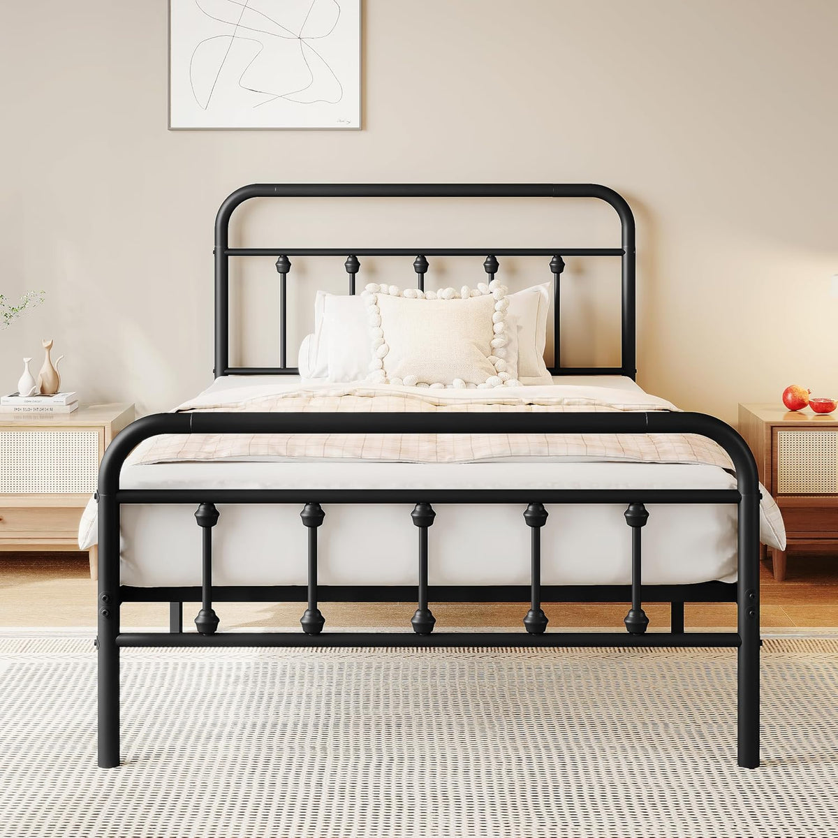 zunatu Twin Size Metal Bed Frame, Victorian Style Headboard and Footboard