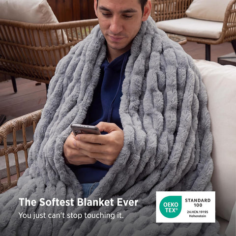 Bedsure Soft Double-Sided Faux Fur Throw XL Blanket, Silver Grey, 50"x70"