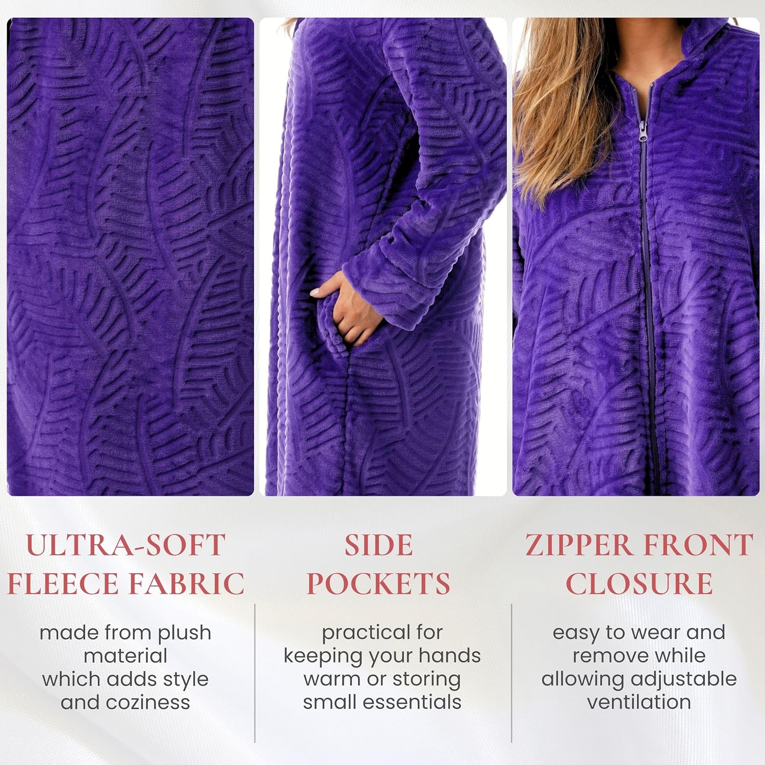 Just Love Plush Zipper Lounger Solid Robe