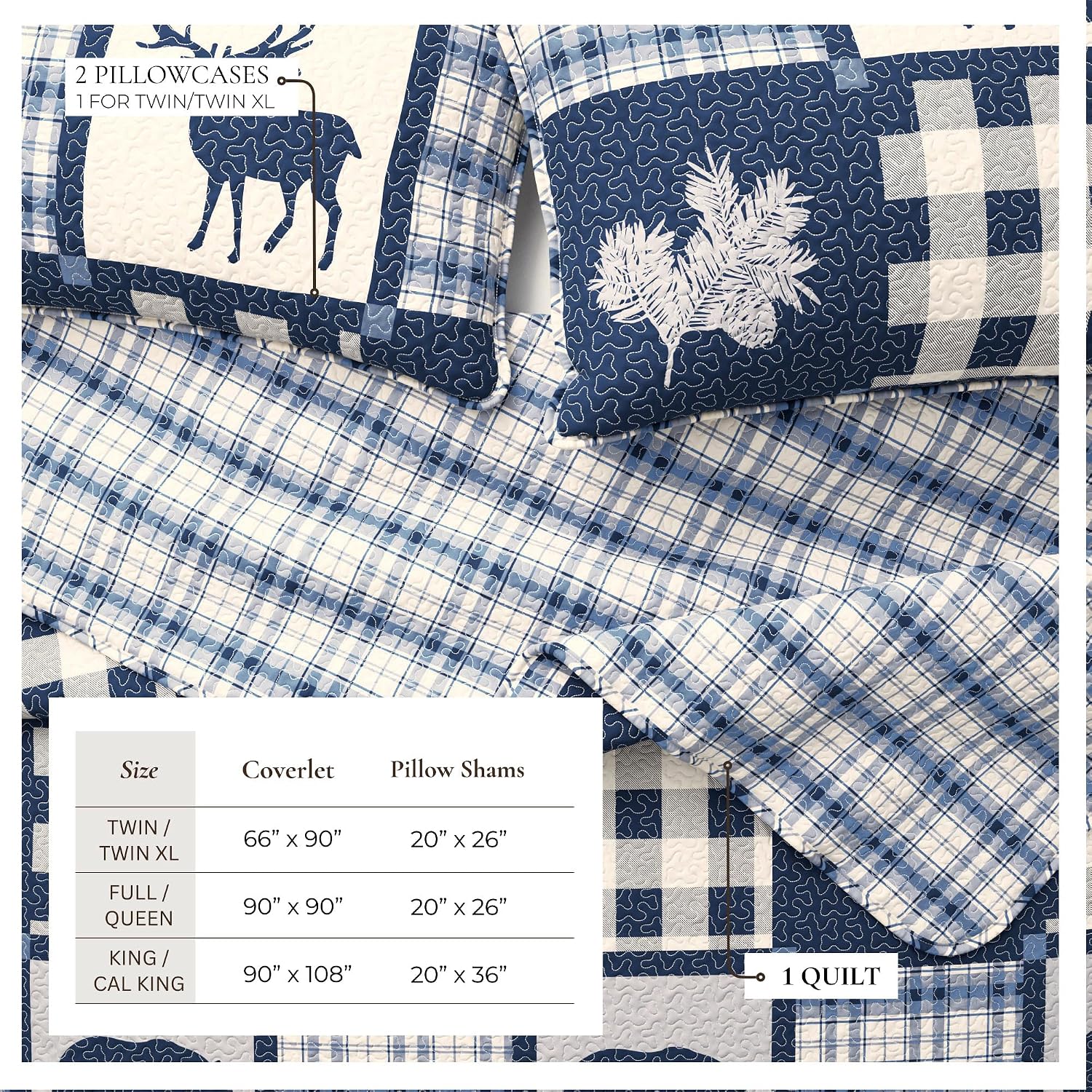 Great Bay Home Lodge Quilt Set - 3-Piece King/California King Size Rustic Bedding Set - Lightweight, All-Season, Reversible Bedspread (Navy/Grey)