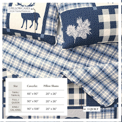 Great Bay Home Lodge Quilt Set - 3-Piece King/California King Size Rustic Bedding Set - Lightweight, All-Season, Reversible Bedspread (Navy/Grey)