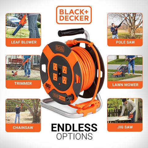 BLACK+DECKER 75 Ft. Retractable Extension Cord Reel, 4 Outlets