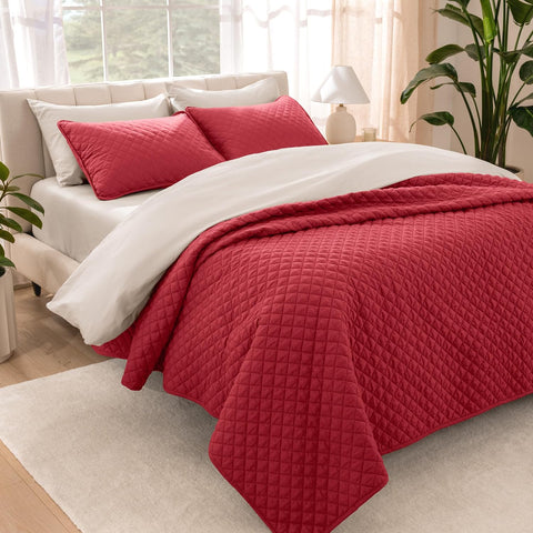 Bare Home Coverlet Set - Full/Queen - Lightweight Bed Decor - Comforter Alternative - All-Season Quilted Bedspread (Full/Queen, Red)