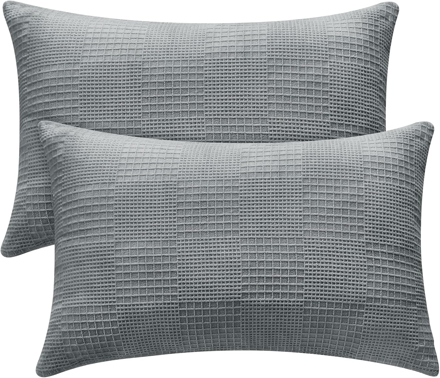 BEDELITE Flannel Pillowcases Standard Set of 2, Grey-Waffle, 20x26 Inches