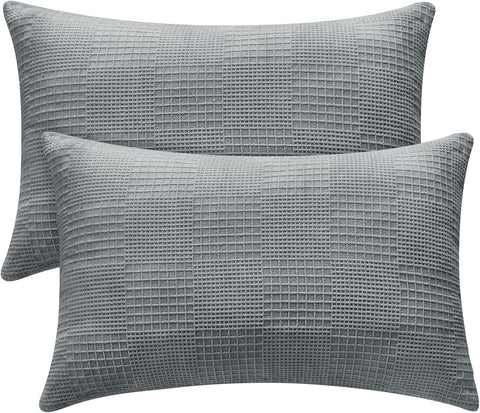 BEDELITE Flannel Pillowcases Standard Set of 2, Grey-Waffle, 20x26 Inches