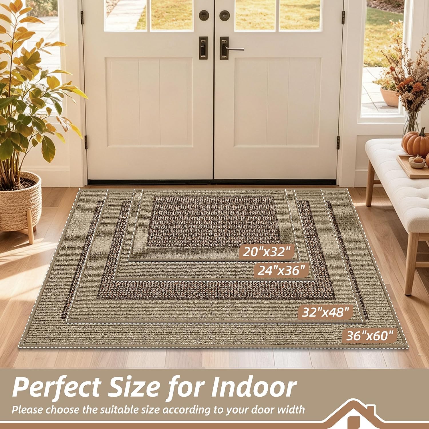 BEQHAUSE Indoor Door Mat 32" x 48", Dirt Trapper Door Mats, Taupe