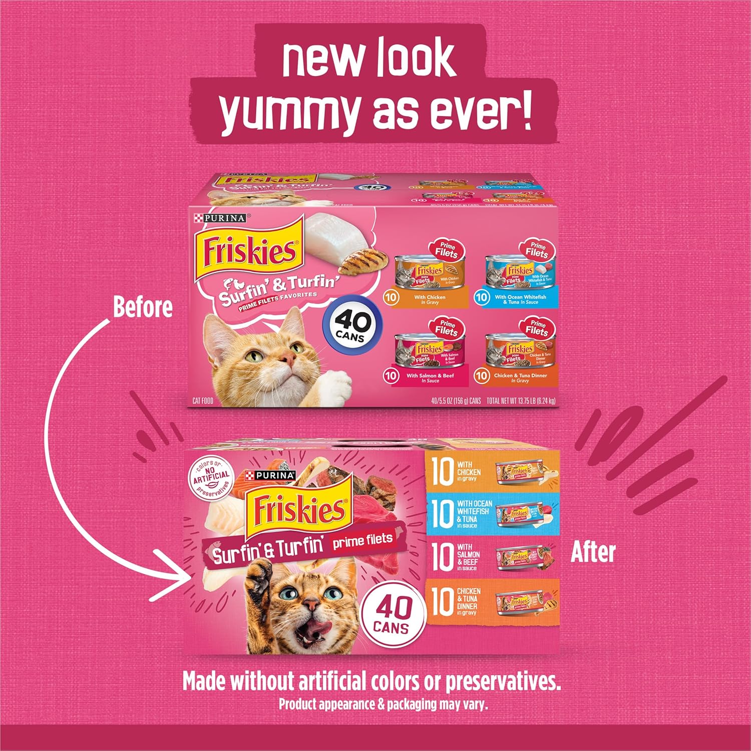 Purina Friskies Prime Filets Cat Food Variety Pack, 40 Pack 5.5 oz Cans