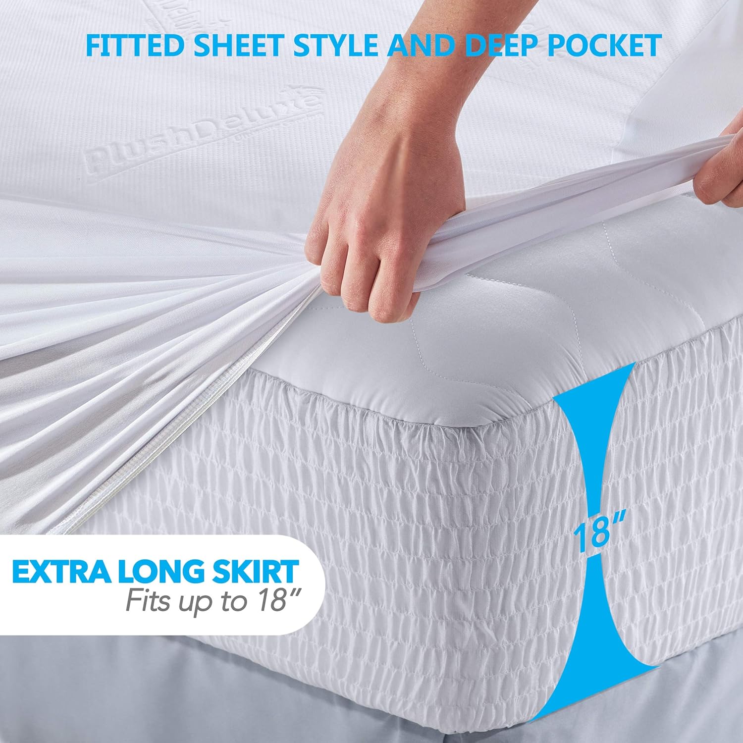 PlushDeluxe Bamboo Waterproof Mattress Protector, Queen Size, Ultra Soft