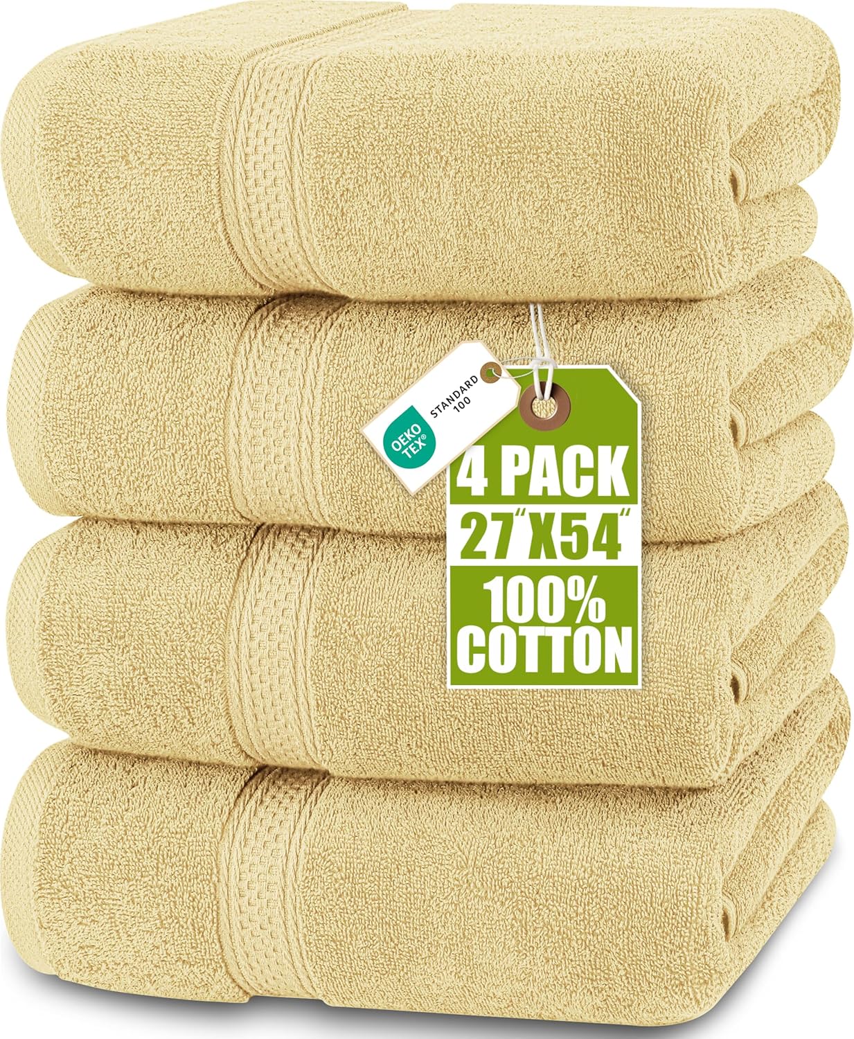 Utopia Towels 4 Pack Premium Bath Towels, 27x54 in, 600 GSM Cotton Beige